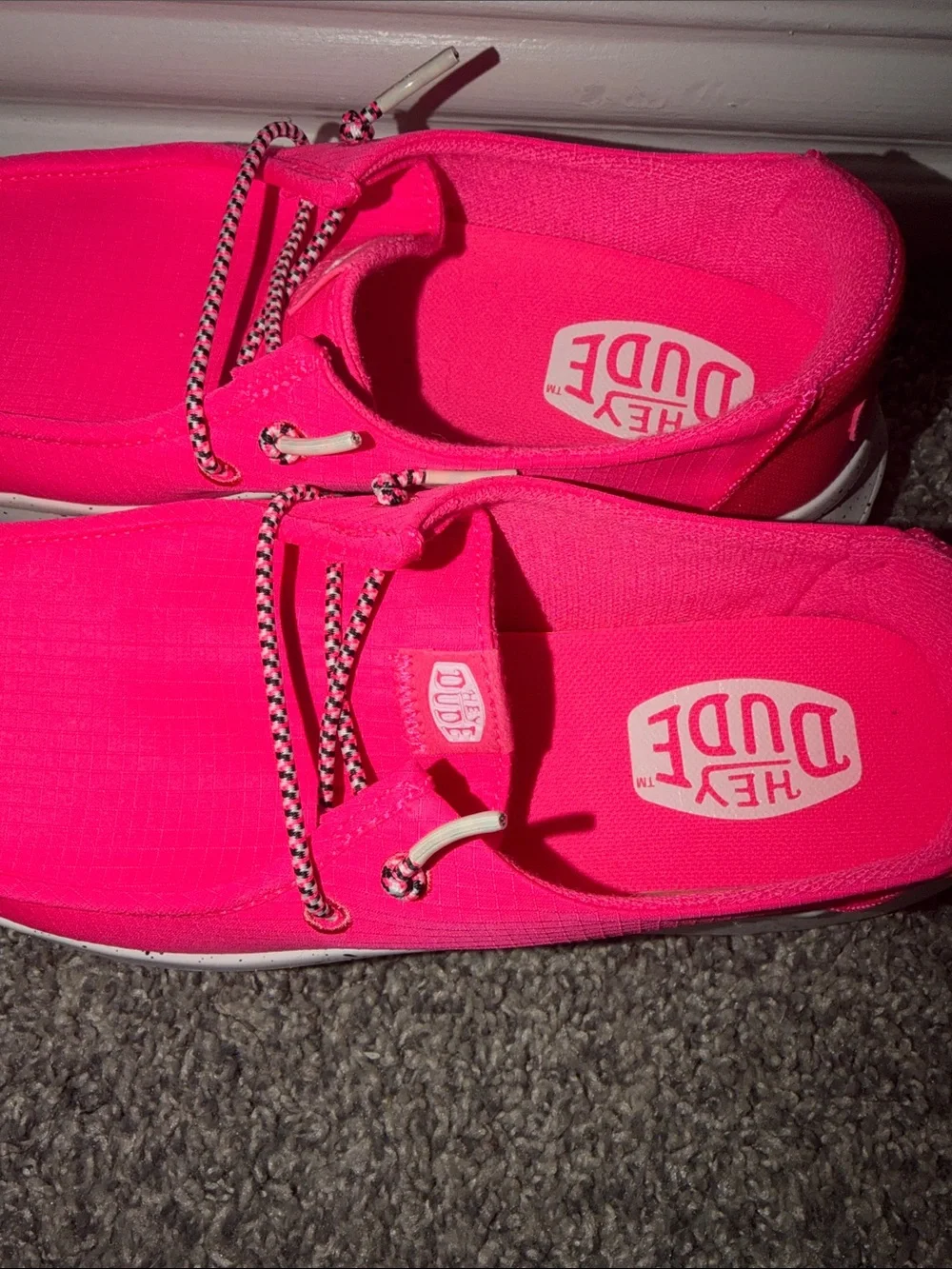 Hey Dude Women's Slip-On Sneakers in Hot Pink with Speckled White Sole - Picture 2 of 7